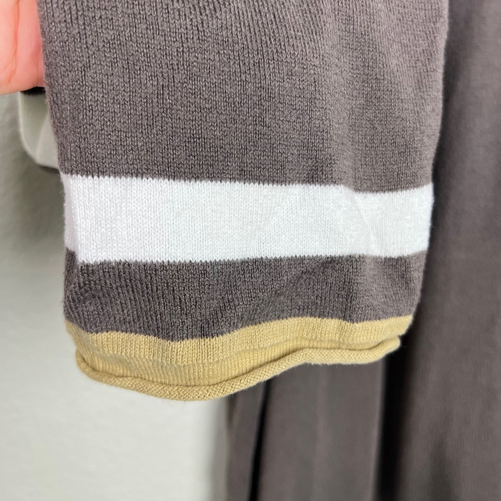 Planet by Lauren G Striped Pima Cotton Modal Knit Sweater Brown White One Size - Picture 5 of 10
